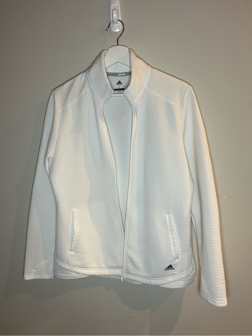 adidas White Ribbed Full-Zip Women’s Golf Jacket